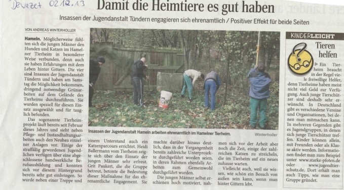 Ein Zeitungsartikel über den ehrenamtlichen Tierheimeinsatz