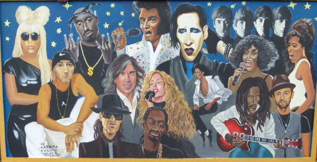 Ein Kunstwerk mit verschiedenen abgebildeten Sängern