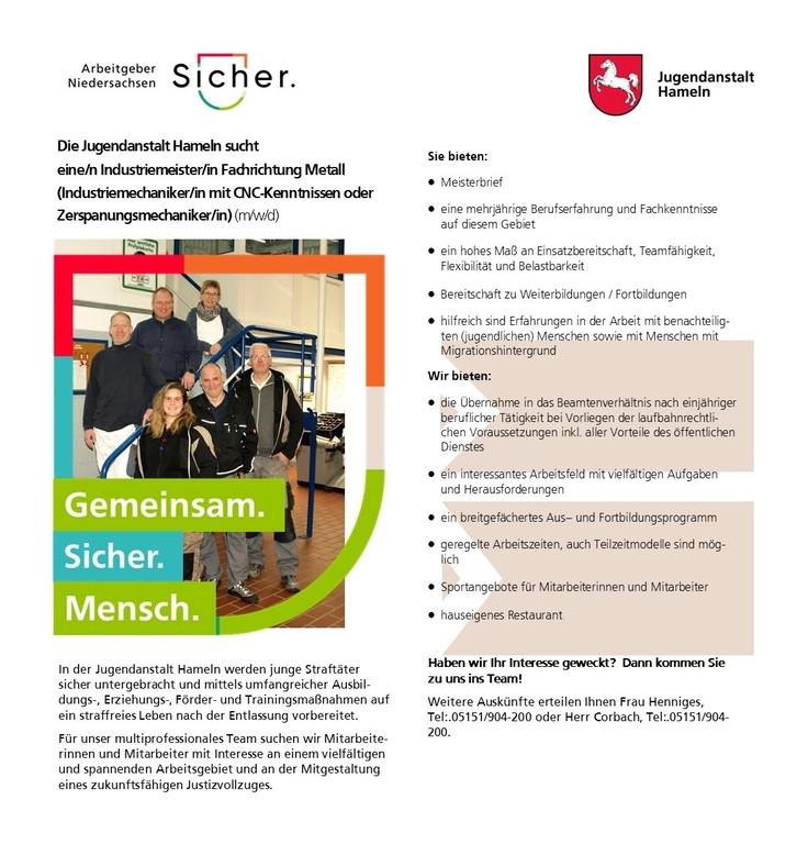 Stellenbeschreibung Industriemeister/in