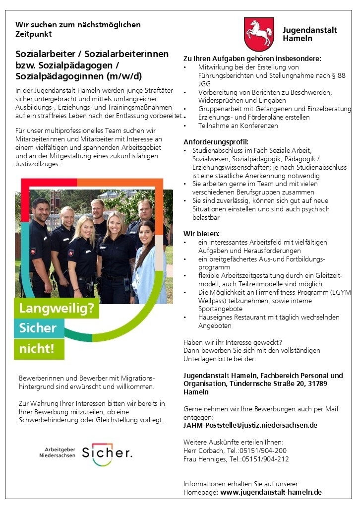 Stellenausschreibung Sozialarbeiter/in (m/w/d)