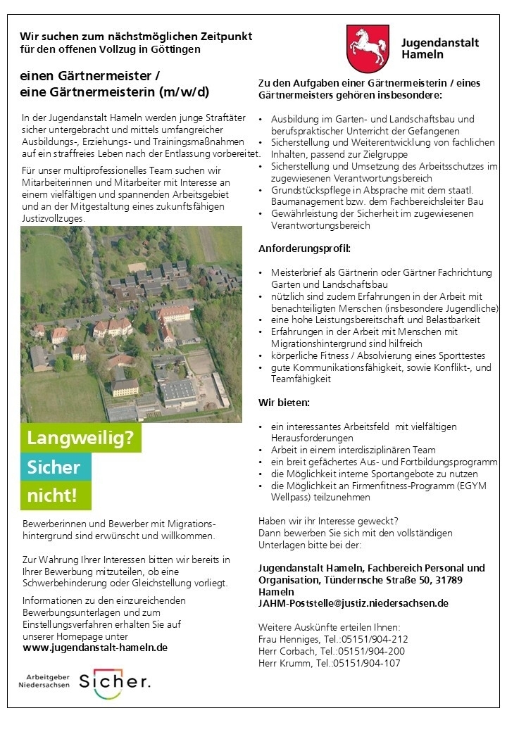 Stellenausschreibung Gärtnermeister/in (m/w/d)