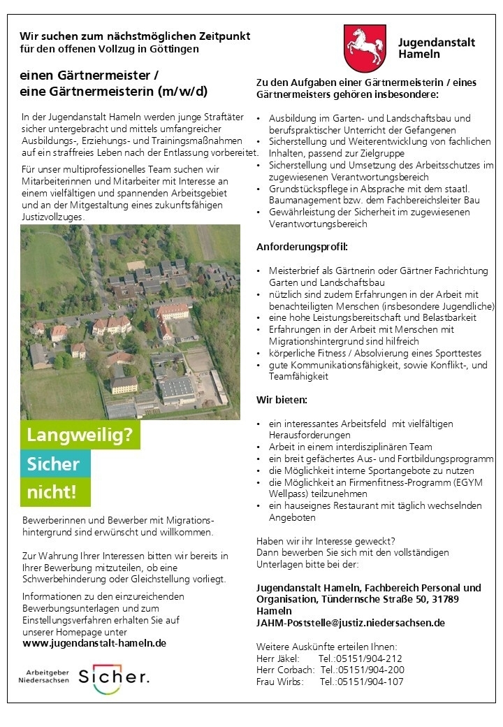 Stellenausschreibung Gärtnermeister / Gärtnermeister Abteilung Göttingen