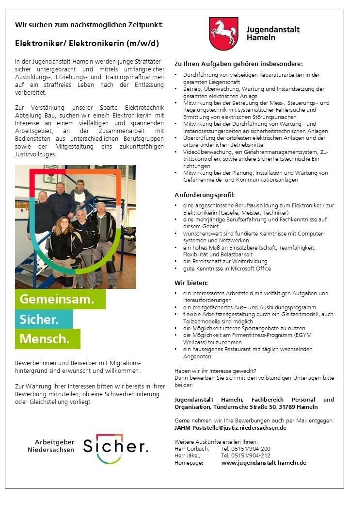 Wir suchen Elektroniker oder Elektronikerin (m/w/d)